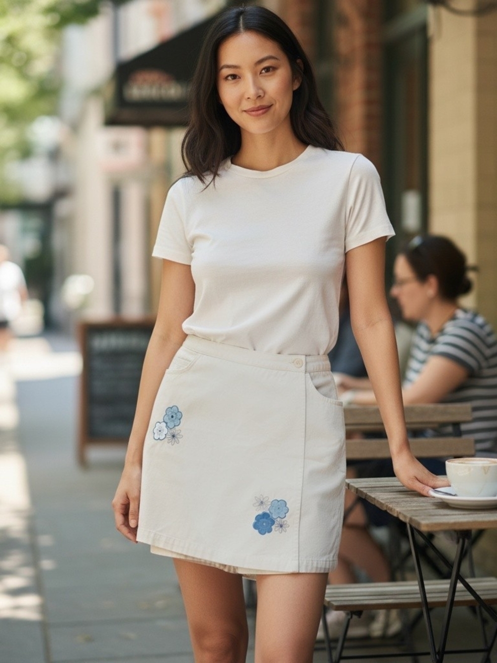 VGVC VTG 1994 Casual Corner Embroidered Cotton Skort Wrap Front Off-white Sz 14